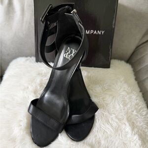 New York & Company Black Strappy Ankle-Heel Sandals